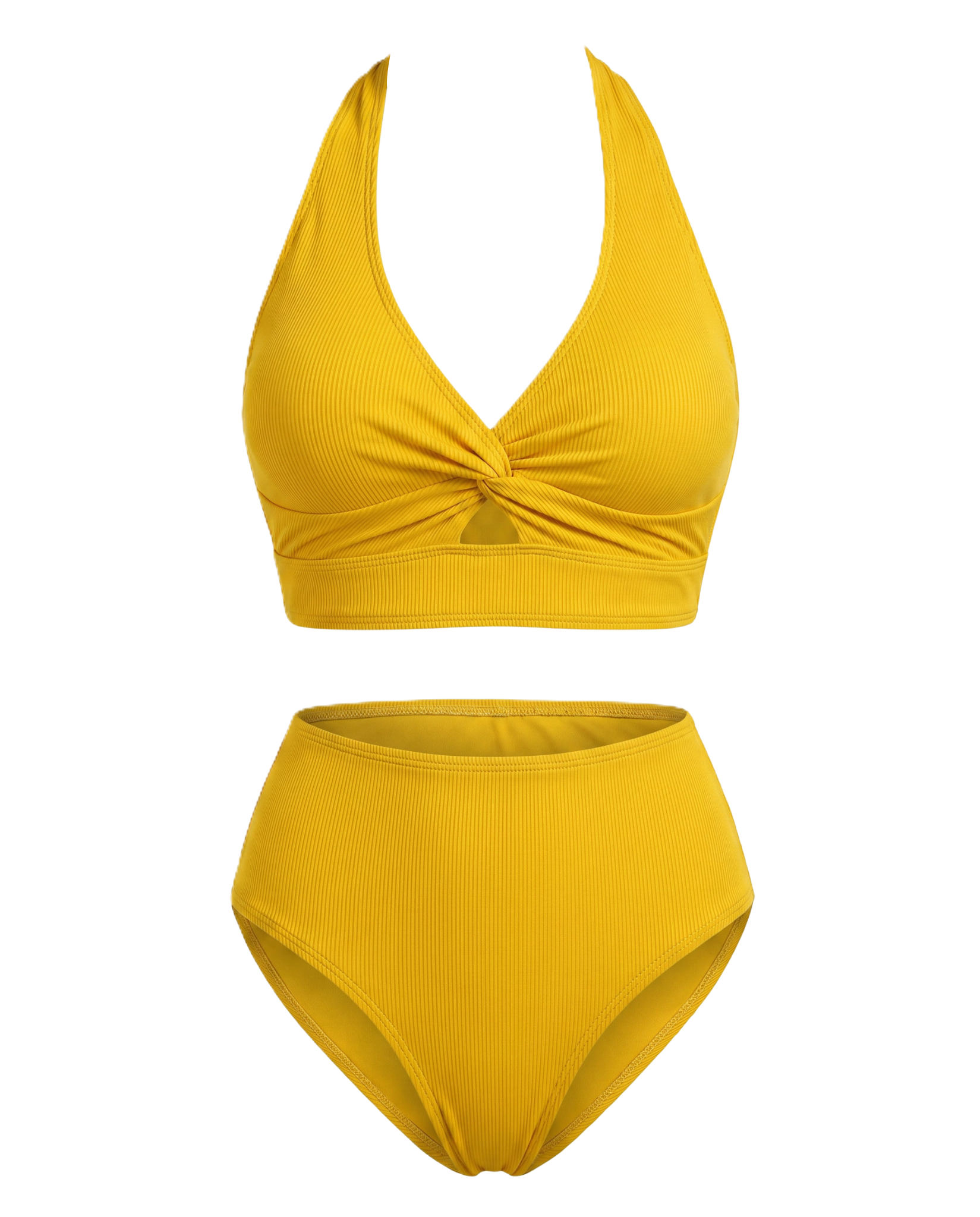 Bikini texturizado de tiro alto con top cruzado, color amarillo