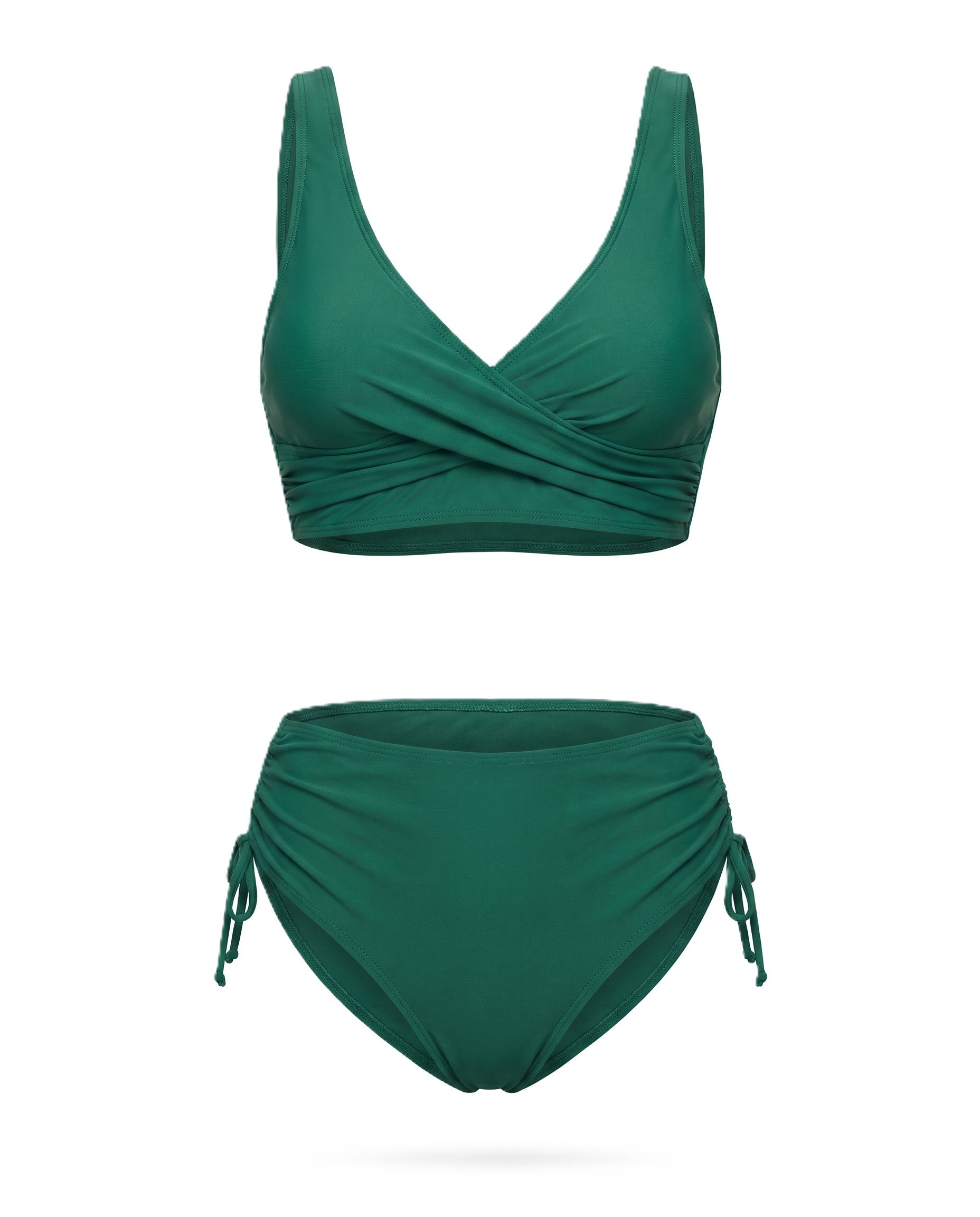 Conjunto bikini verde esmeralda: top cruzado y braguita de tiro alto con lazos