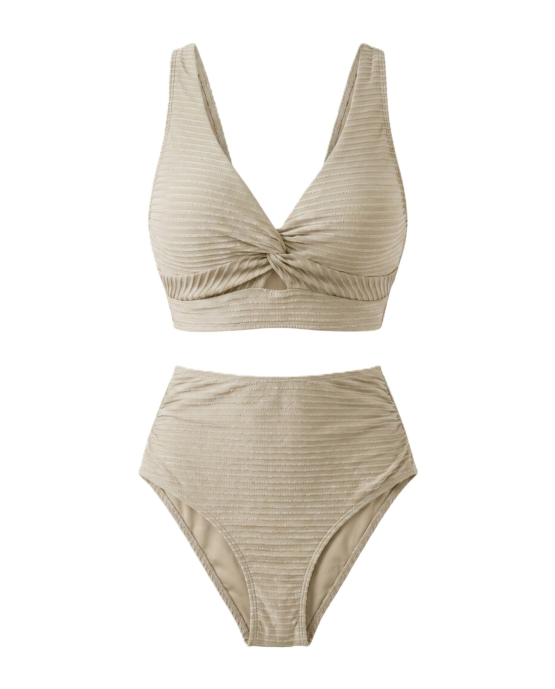 Conjunto de bikini texturizado marfil: top cruzado y braguita de tiro alto