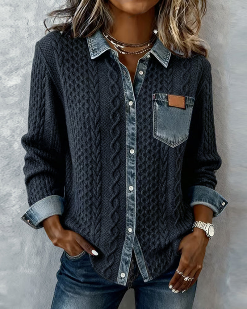 Camila - Camisa de Manga Larga con Patchwork Vaquero