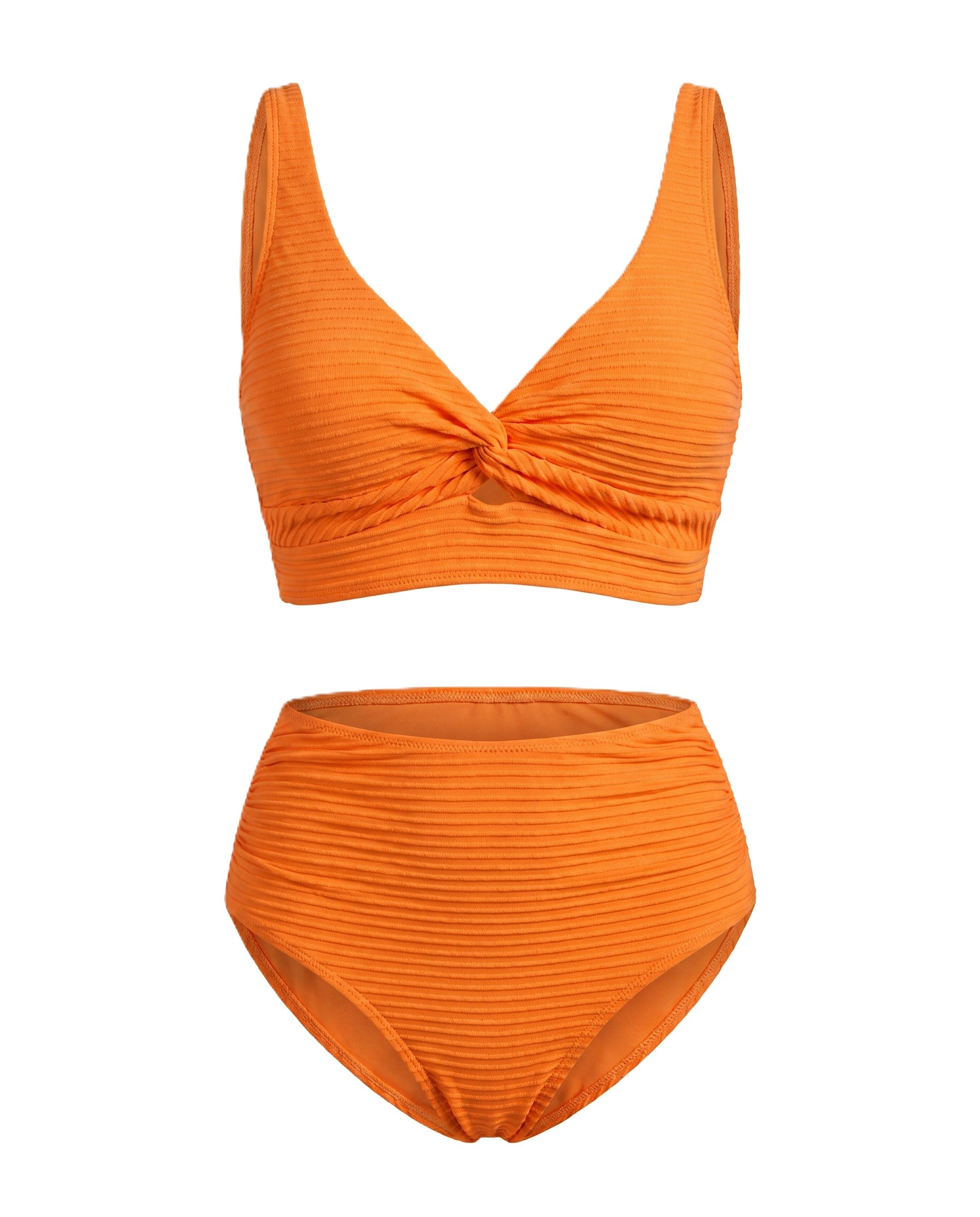 Bikini texturizado de tiro alto con top cruzado, color naranja