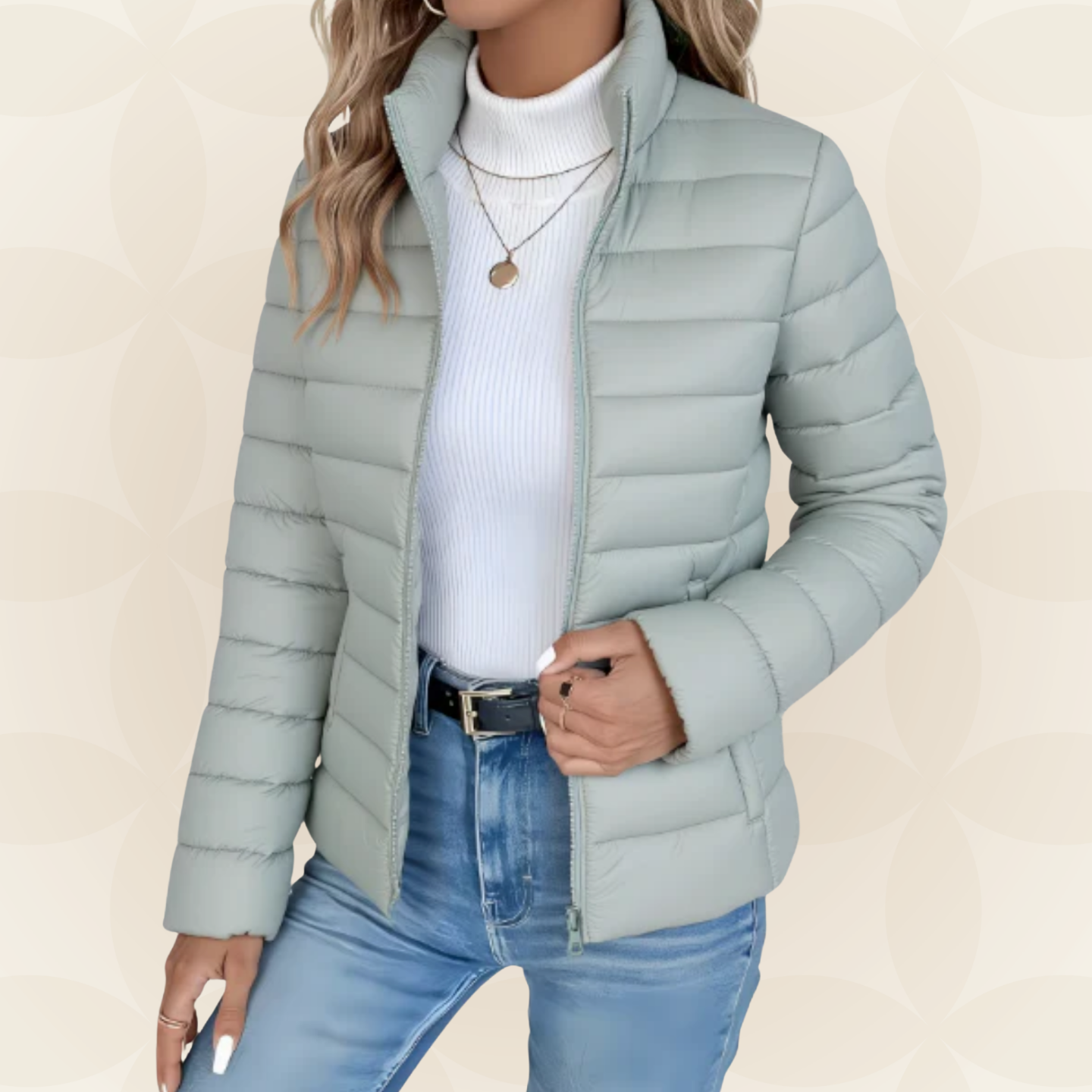 Chaqueta acolchada de entretiempo verde menta con cremallera y cuello alto