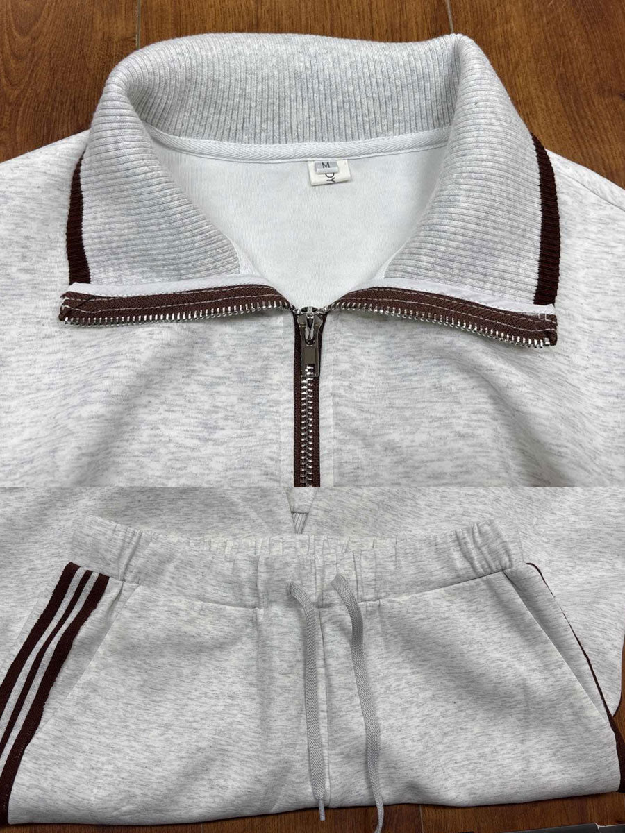Conjunto de chándal gris jaspeado con media cremallera y cordón