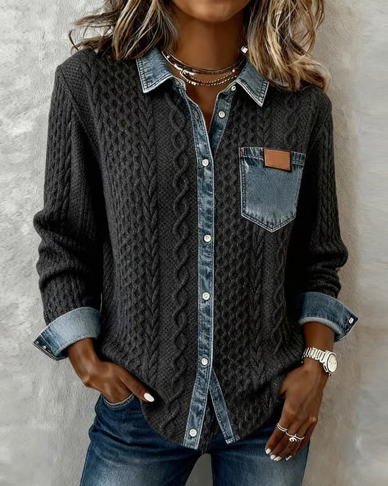 Camila - Camisa de Manga Larga con Patchwork Vaquero