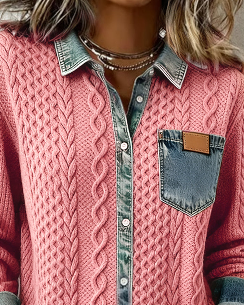 Camila - Camisa de Manga Larga con Patchwork Vaquero