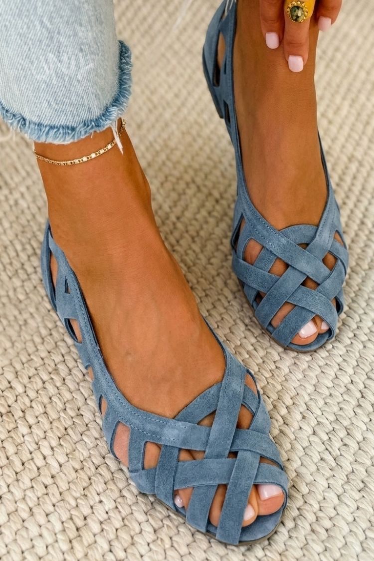 Sandalias planas trenzadas Manuela™ azules, tiras entrelazadas y punta abierta