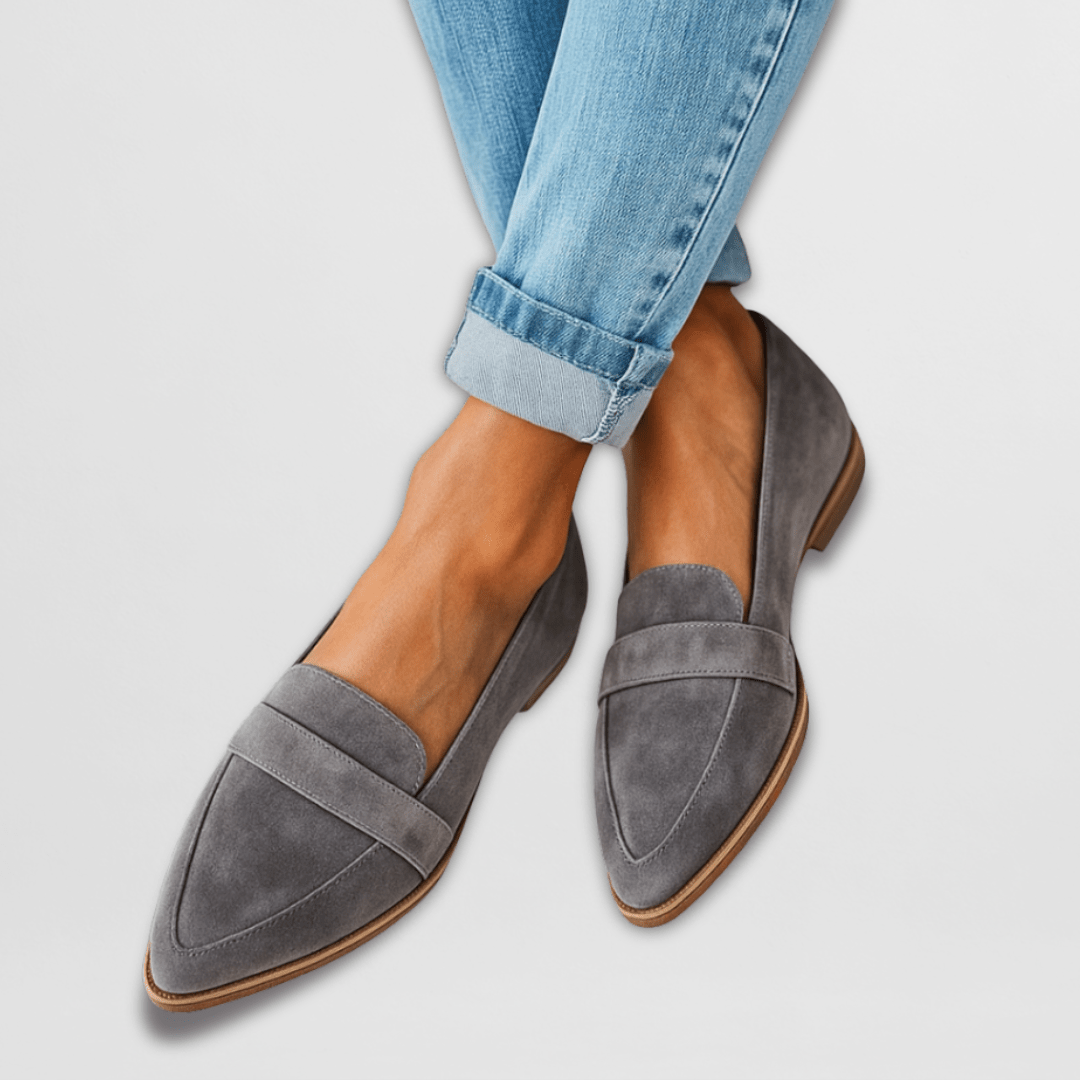 Mocasines ortopédicos de ante suave color gris con paneles a contraste