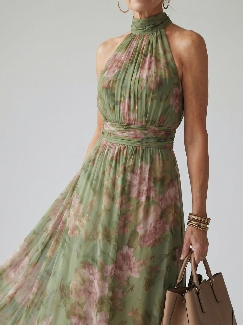 Mirelle Vestido Midi Halter Fruncido