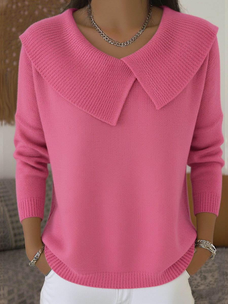 Jersey de punto rosa con cuello suave tipo solapa y manga larga