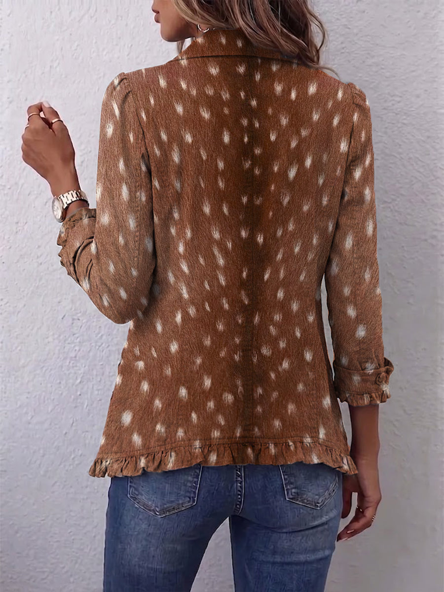 Chaqueta marrón estampado animal espalda con dobladillo con flecos