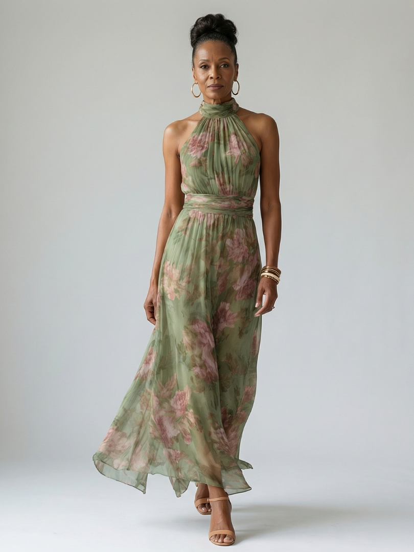 Mirelle Vestido Midi Halter Fruncido