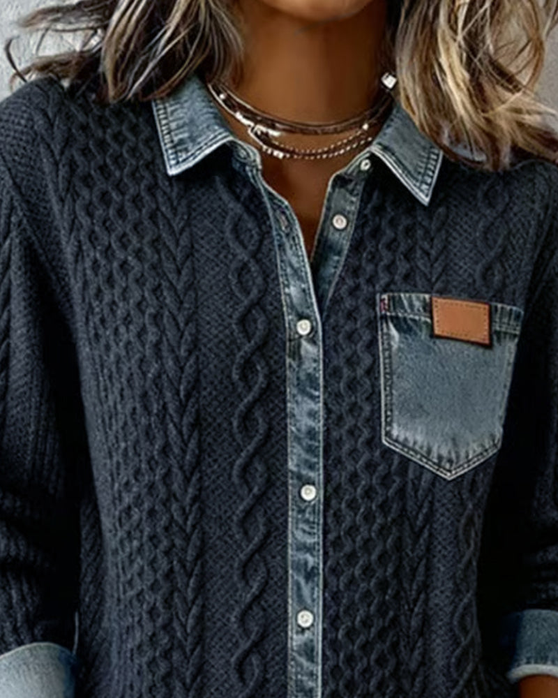 Camila - Camisa de Manga Larga con Patchwork Vaquero
