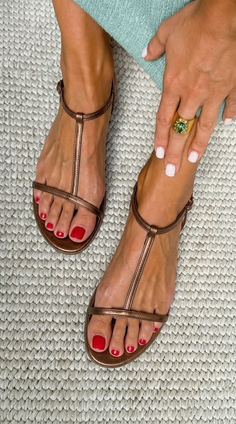 Sandalias planas marrones de tiras con puntera abierta y pulsera trasera