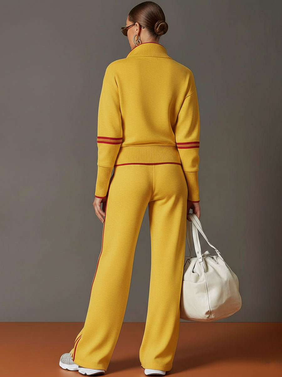 Conjunto de chándal amarillo con rayas rojas y cintura elástica