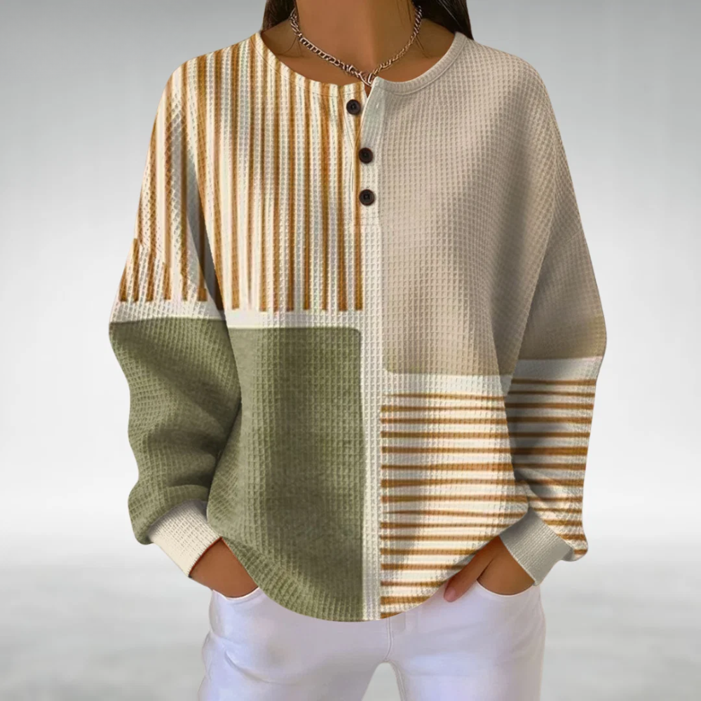 Jersey Marla™ de punto con paneles a franjas verticales y botones tipo henley