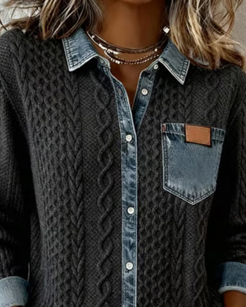 Camila - Camisa de Manga Larga con Patchwork Vaquero