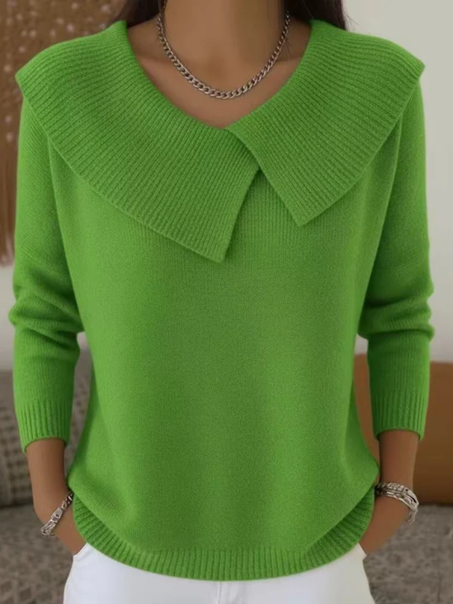 Jersey de punto verde lima con cuello suave tipo solapa y manga larga
