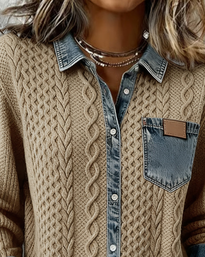 Camila - Camisa de Manga Larga con Patchwork Vaquero