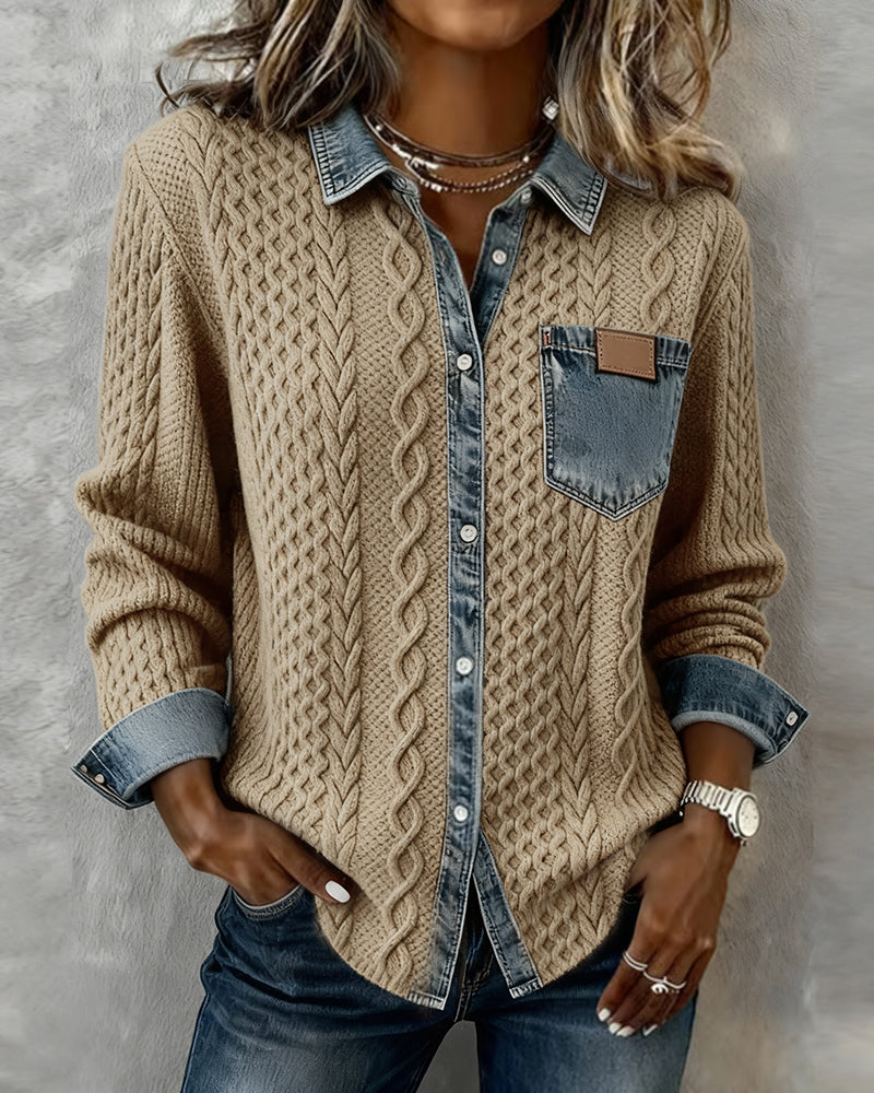 Camila - Camisa de Manga Larga con Patchwork Vaquero