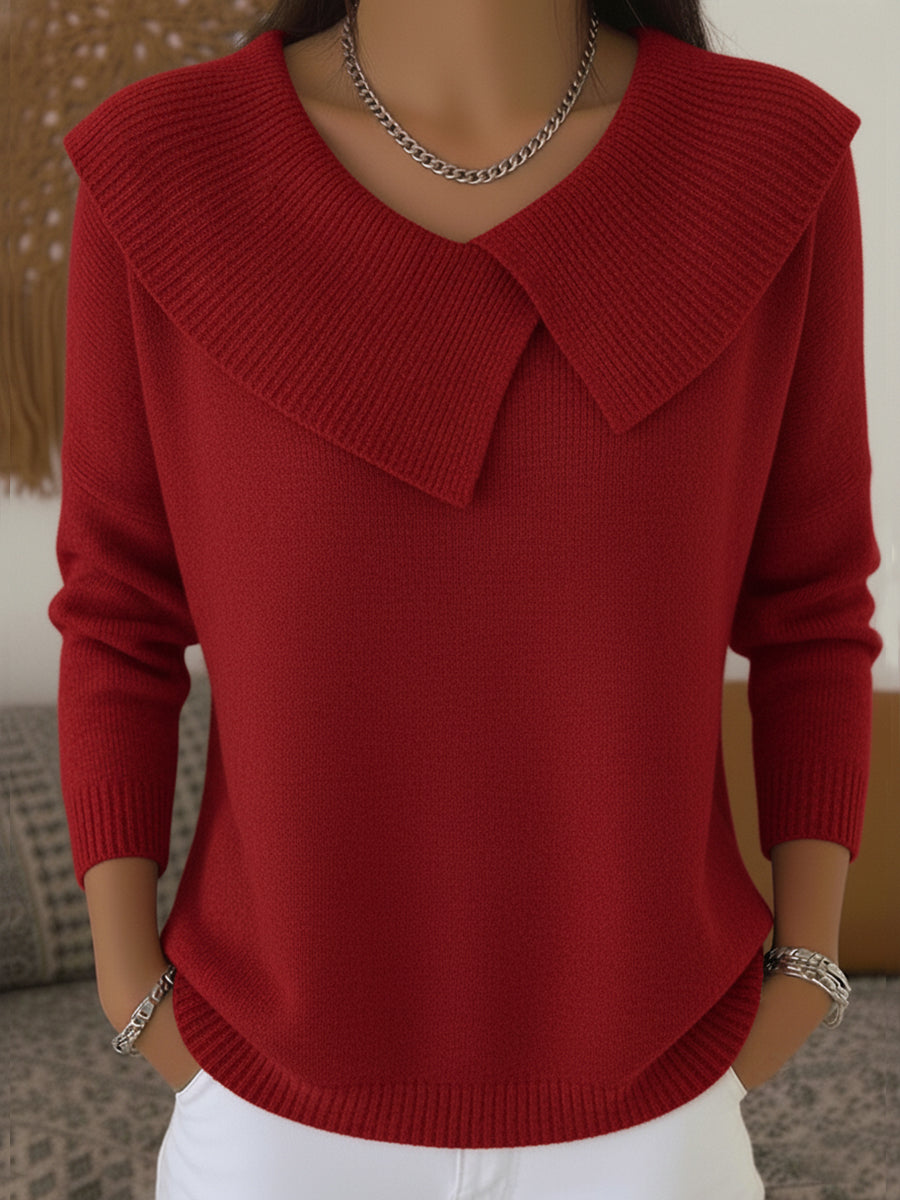 Jersey de punto rojo con cuello suave tipo solapa y manga larga