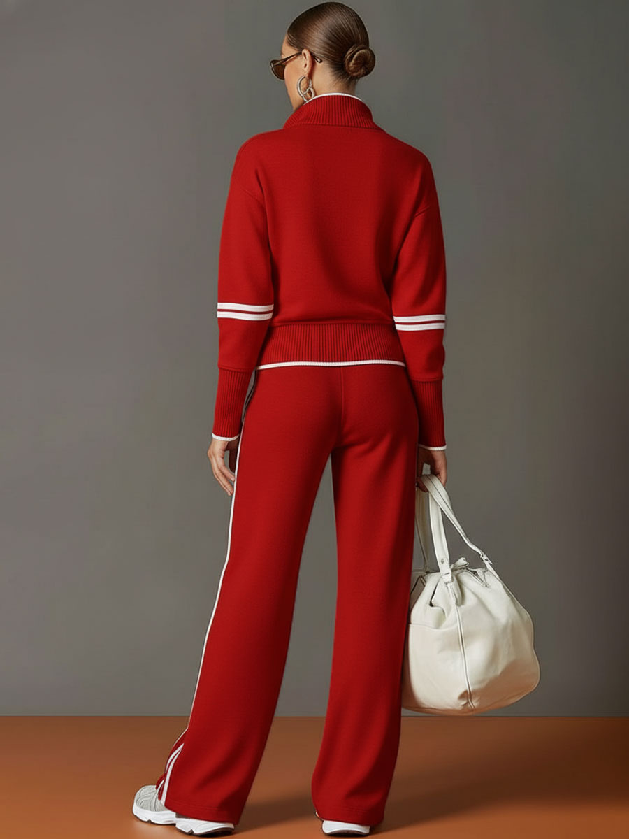 Conjunto de chándal rojo con rayas blancas y cintura elástica