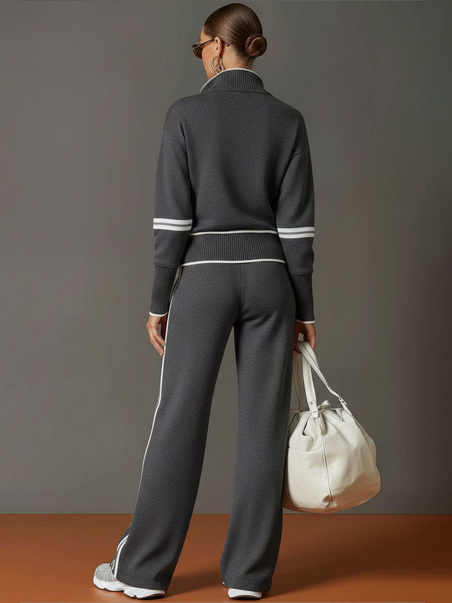 Conjunto de chándal gris oscuro con rayas blancas y cintura elástica