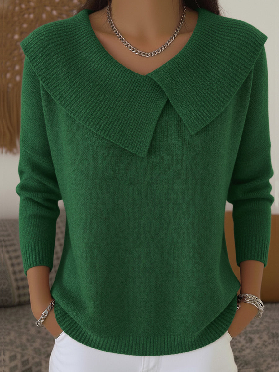 Jersey de punto verde con cuello suave tipo solapa y manga larga