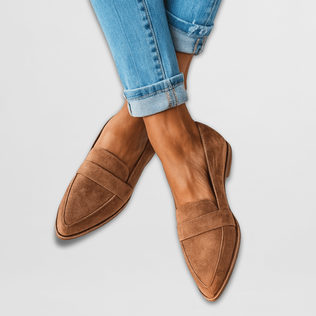 Mocasines ortopédicos de ante suave color caqui con suela de goma clara