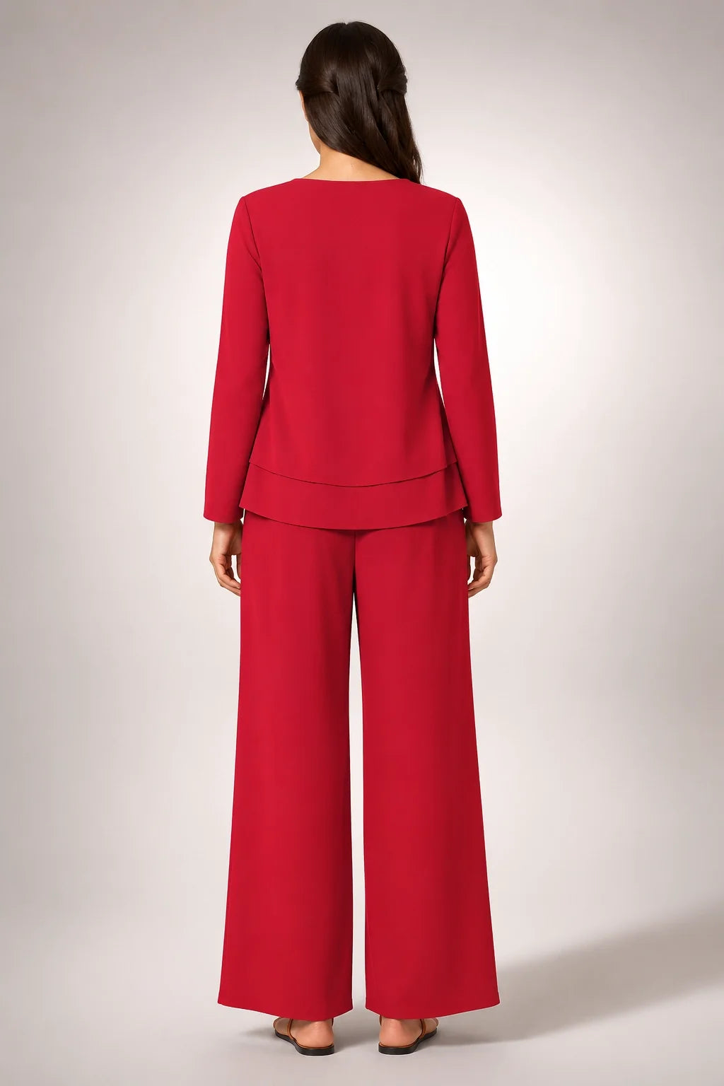 Conjunto Marcelina™ rojo: blusa con espalda lisa y pantalón de pierna ancha
