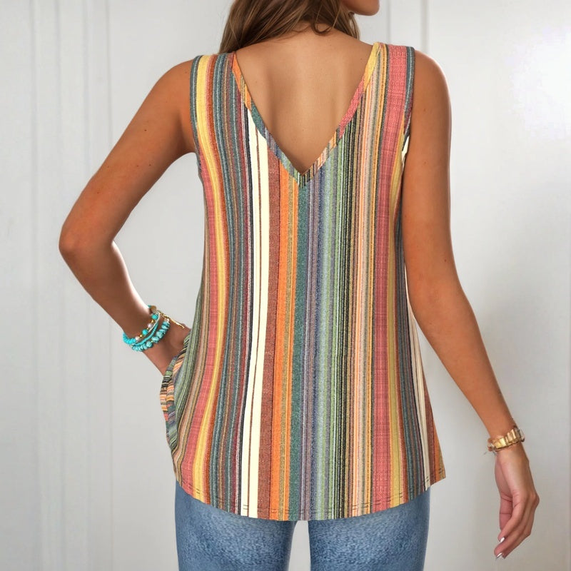 Top de tirantes multicolor con rayas y escote en V en la espalda