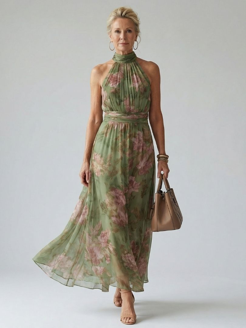 Mirelle Vestido Midi Halter Fruncido