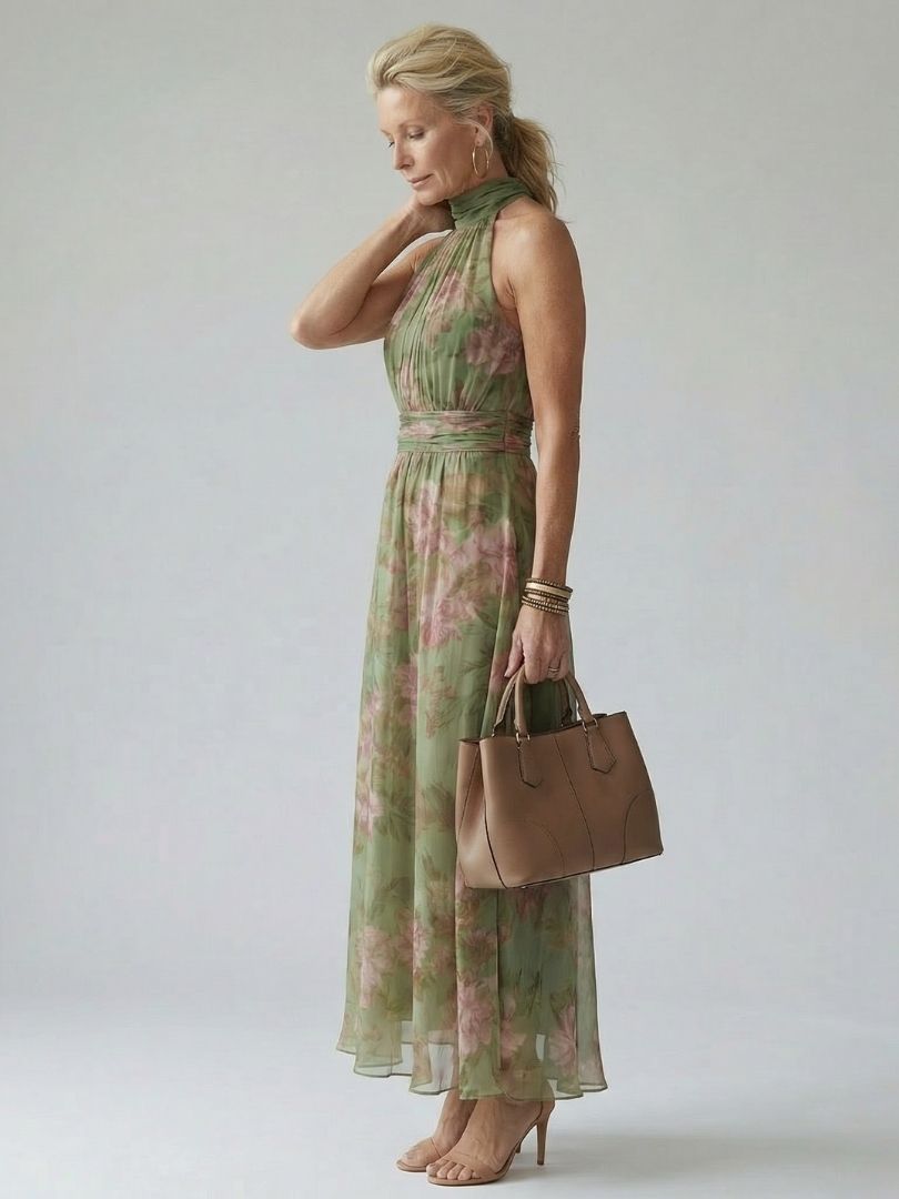 Mirelle Vestido Midi Halter Fruncido