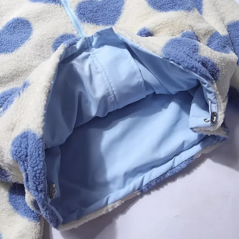 Chaqueta reversible abierta con forro azul claro y cremallera metálica