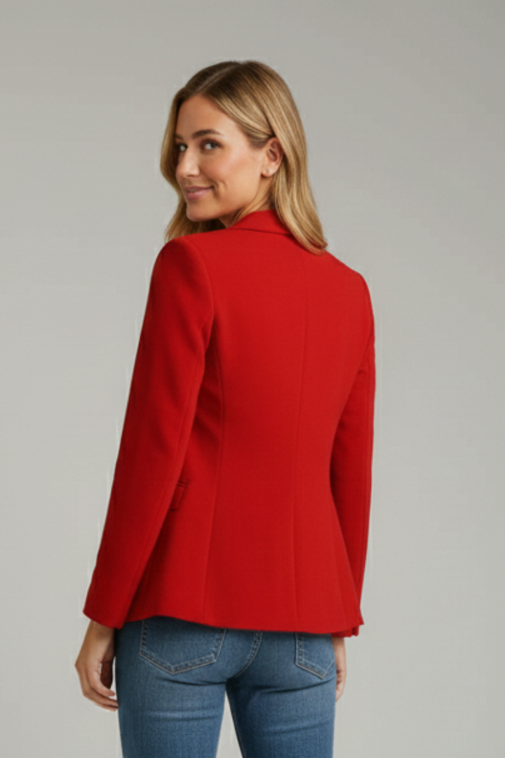 Blazer rojo para mujer con espalda lisa y corte entallado, mangas largas