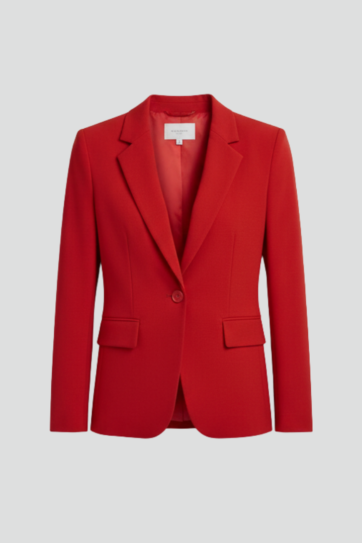 Blazer rojo para mujer con solapa muesca, botón único y bolsillos con solapa