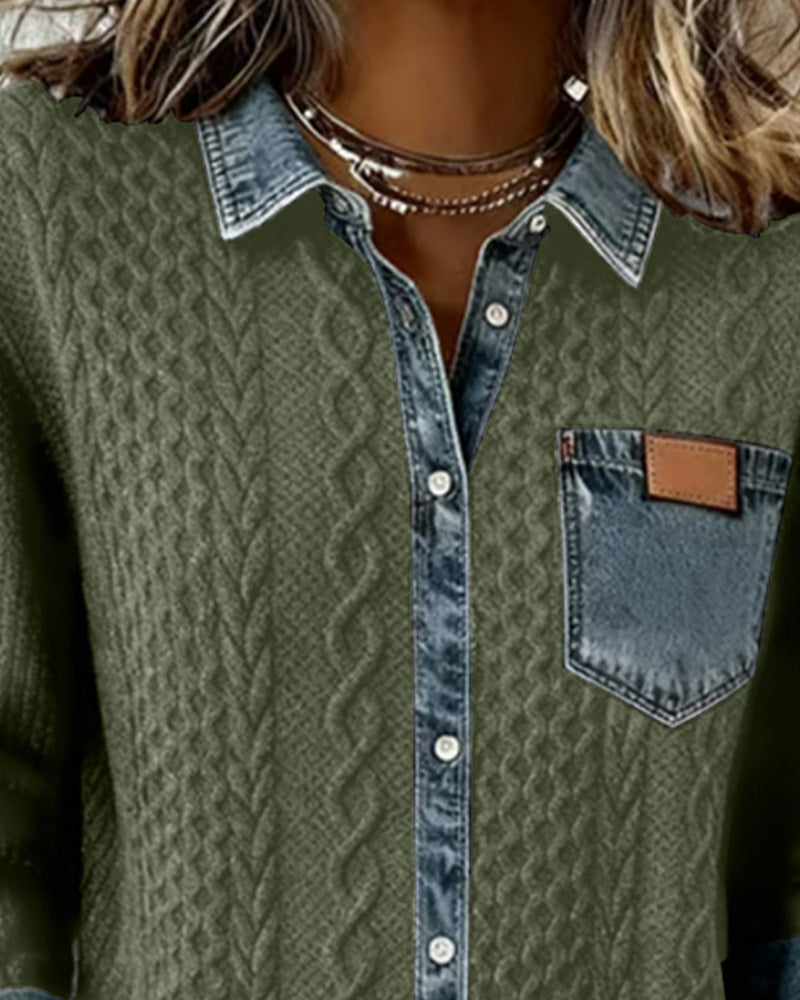 Camila - Camisa de Manga Larga con Patchwork Vaquero