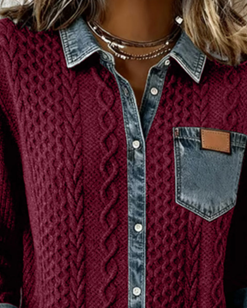 Camila - Camisa de Manga Larga con Patchwork Vaquero
