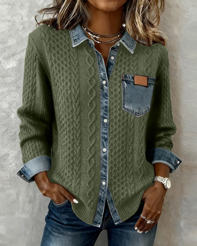 Camila - Camisa de Manga Larga con Patchwork Vaquero