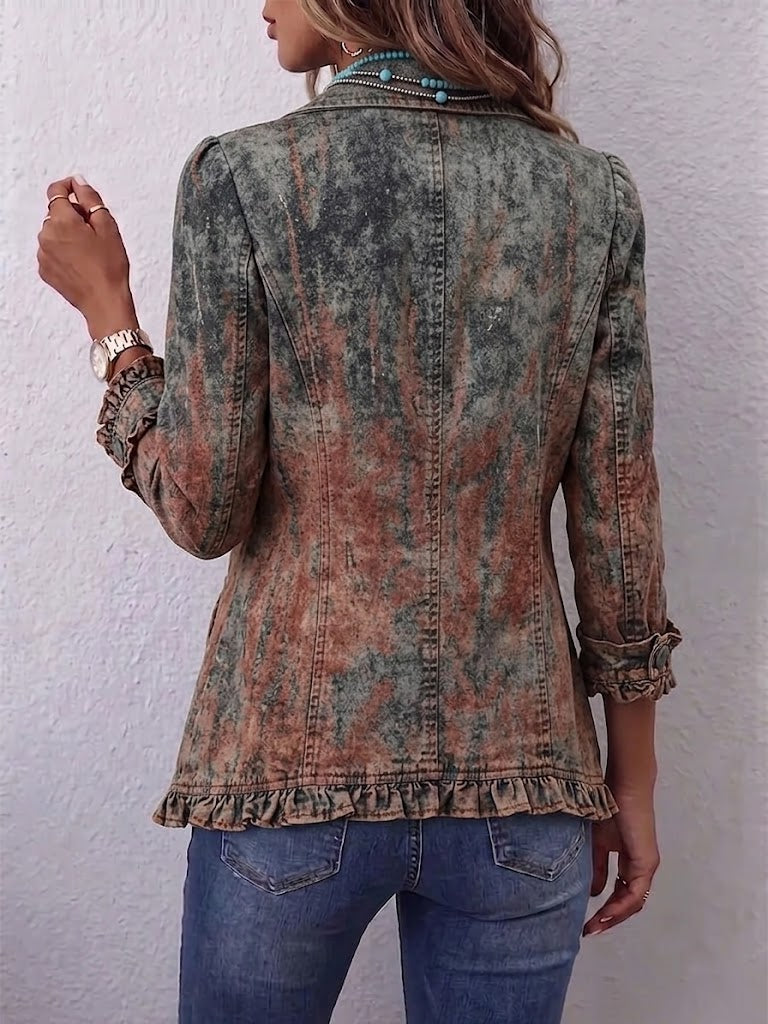 Chaqueta degradado texturizado con volantes en dobladillo y botones, vista trasera